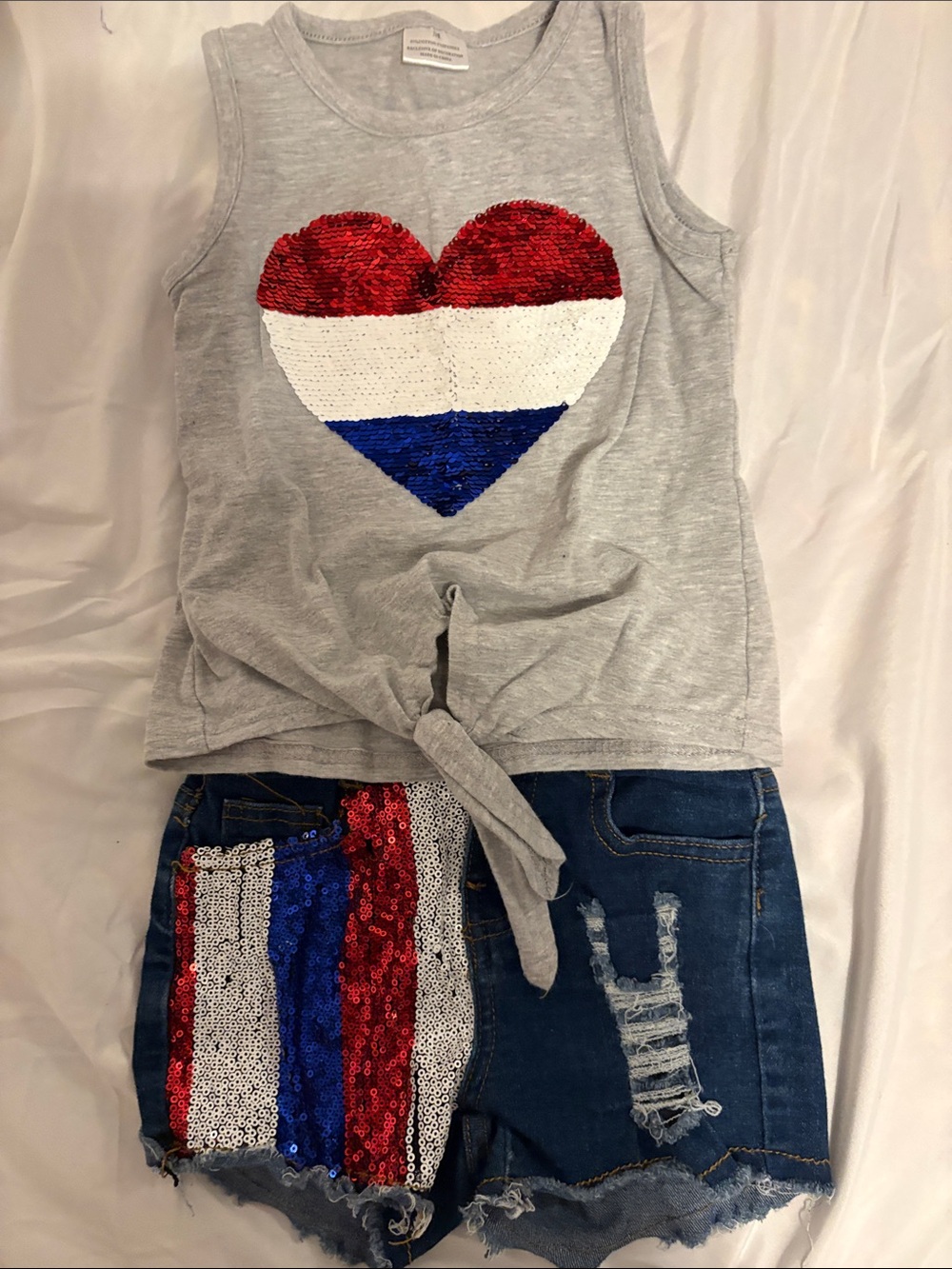 Girls Grey Sequin Heart Tie-Front Tank Top